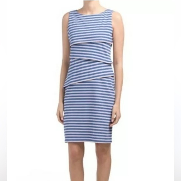 J McLaughlin Nicola Dress Ice Blue White Stripe Size Large - Picture 1 of 6